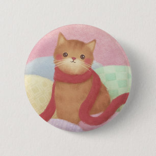 Chapa Redonda De 5 Cm Gato Con Un Ilustracion Rojo De Carne