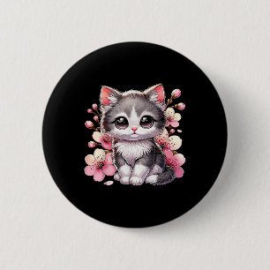 Chapa Redonda De 5 Cm Gato Cubierto Con Gato De Flor De Cerezo