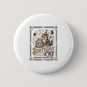 Chapa Redonda De 5 Cm Gato Cumpleaños Cumpleaños Edad Arte Vector Vintag
