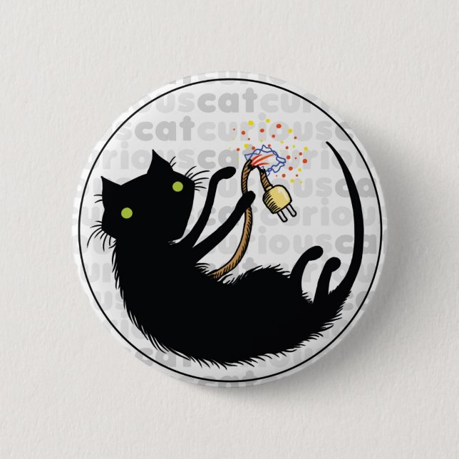 Chapa Redonda De 5 Cm Gato curioso con el alambre (Anverso)