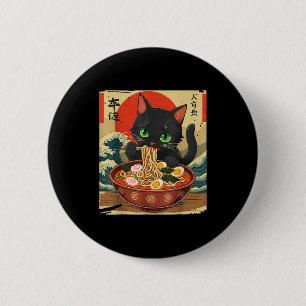Chapa Redonda De 5 Cm Gato de anime comiendo ramen arte japonés gráfico 