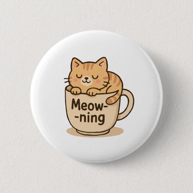 Chapa Redonda De 5 Cm Gato de café Kawaii (Anverso)