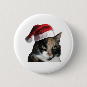 Chapa Redonda De 5 Cm Gato de Calico con sombrero Santa