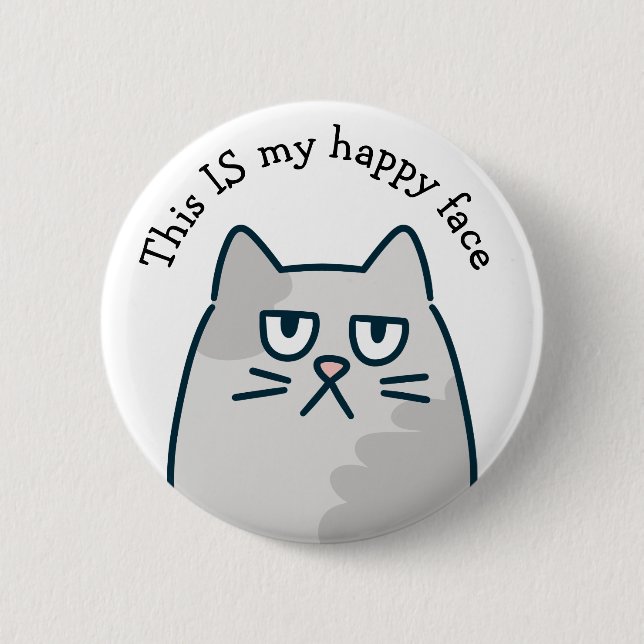 Chapa Redonda De 5 Cm Gato de Cara Feliz (Anverso)