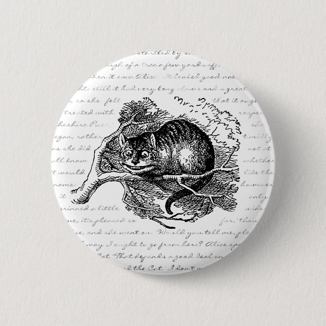 Chapa Redonda De 5 Cm Gato de Cheshire - estamos todos enojados aquí (Anverso)