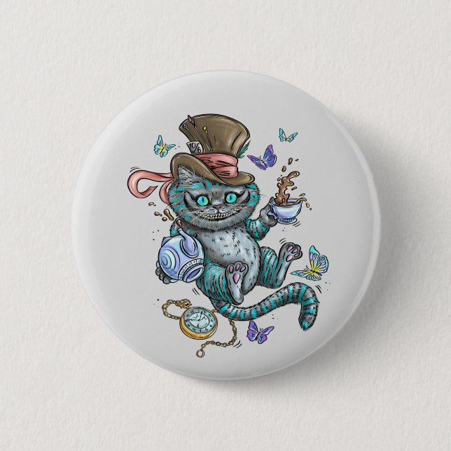 Chapa Redonda De 5 Cm Gato de Cheshire sonriente  (Anverso)