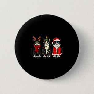 Chapa Redonda De 5 Cm Gato de esmoquin de Navidad retro Santa Reno