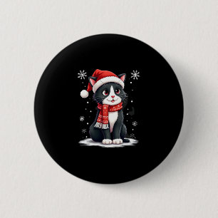 Chapa Redonda De 5 Cm Gato de esmoquin de Navidad Santa Bufanda Feo Xmas
