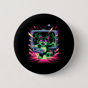 Chapa Redonda De 5 Cm Gato de furia pixelada glitch de jugador retro en 