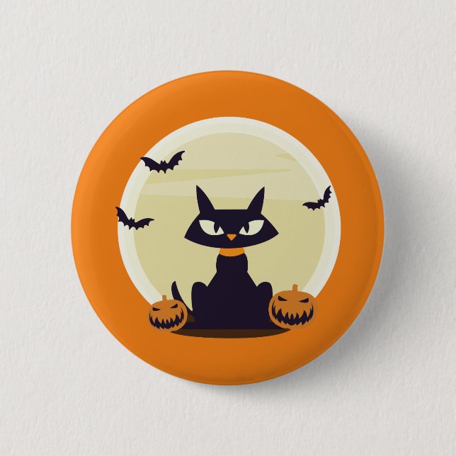 Chapa Redonda De 5 Cm Gato de Halloween (Anverso)
