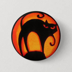 Chapa Redonda De 5 Cm Gato de Halloween