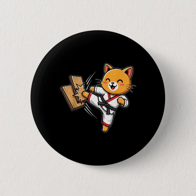 Chapa Redonda De 5 Cm Gato de Karate Taekwondo (Anverso)