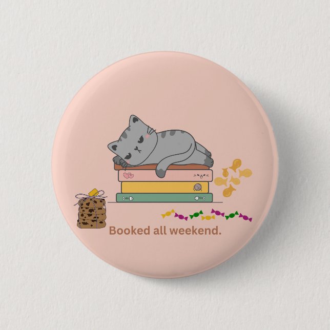 Chapa Redonda De 5 Cm Gato de libro (Anverso)