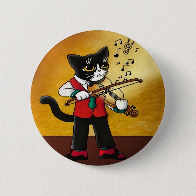 Chapa Redonda De 5 Cm Gato de música violín (Anverso)