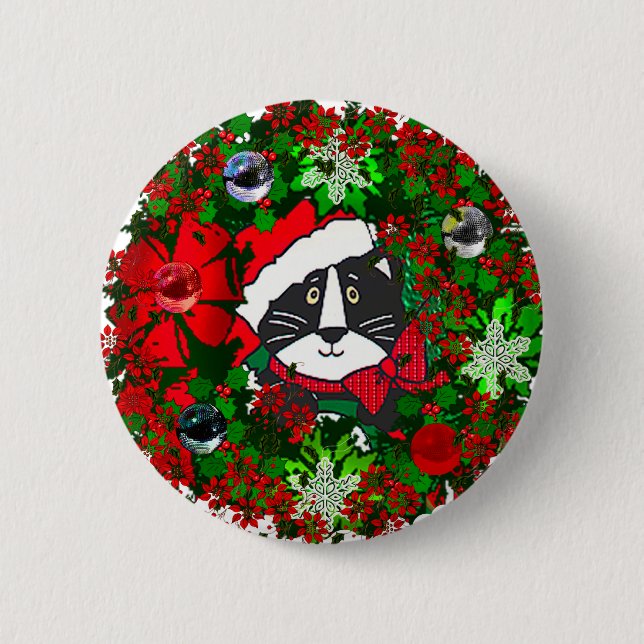 Chapa Redonda De 5 Cm Gato de Navidad (Anverso)