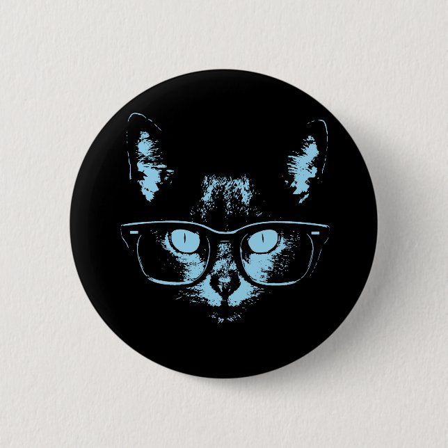 Chapa Redonda De 5 Cm Gato de nerd azul (Anverso)