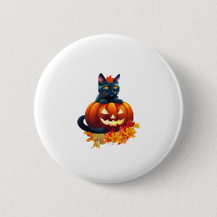 Chapa Redonda De 5 Cm Gato de otoño, calabaza, diseño gráfico de Hallowe