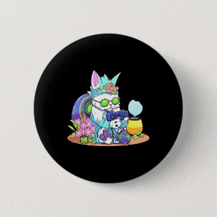 Chapa Redonda De 5 Cm Gato de Pascua Conejo Divertido Jugador Videojuego