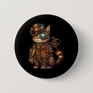 Chapa Redonda De 5 Cm Gato de Punk al vapor Kitten Kitty Steampunk
