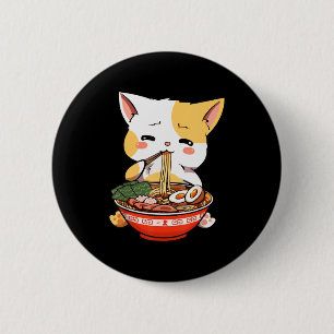 Chapa Redonda De 5 Cm Gato de Ramen Comer fideos Kawaii Anime Merch Gift