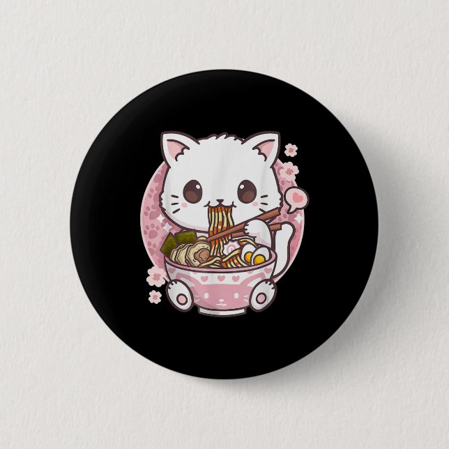 Chapa Redonda De 5 Cm Gato de Ramen Kawaii Anime Ramen Gato Amantes de K (Anverso)