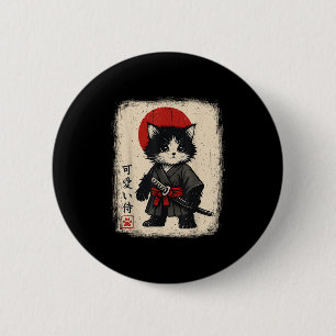 Chapa Redonda De 5 Cm Gato de Samurai Gato japonés Vintage Kawaii Funny