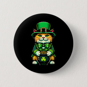 Chapa Redonda De 5 Cm Gato de San Patricio Leprechaun Cat Shamrock irlan