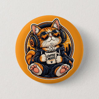 Chapa Redonda De 5 Cm Gato de streetwear genial bebiendo café