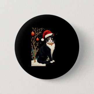 Chapa Redonda De 5 Cm Gato de Tuxedo Cottagecore Divertido Navideño Esté