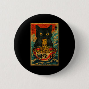 Chapa Redonda De 5 Cm Gato divertido de Ramen japonés vintage retro aman