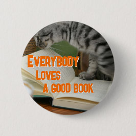 Chapa Redonda De 5 Cm Gato Divertido en Libro Diciendo