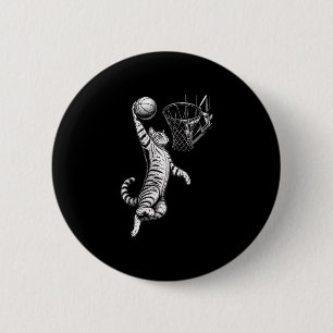 Chapa Redonda De 5 Cm Gato divertido encestando aro de baloncesto