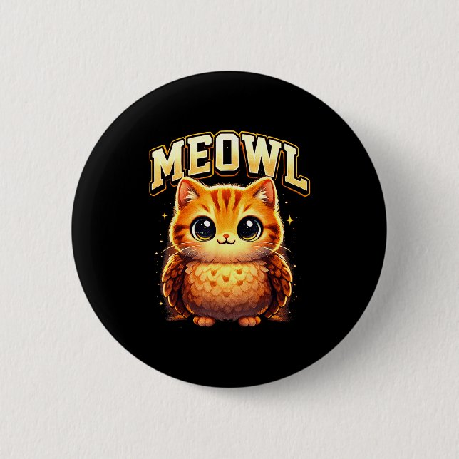 Chapa Redonda De 5 Cm Gato divertido Meowl Gato Búho Brainrot Meme Adole (Anverso)