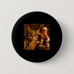 Chapa Redonda De 5 Cm Gato Divertido Selfie Con Santa Claus Navidad Meme