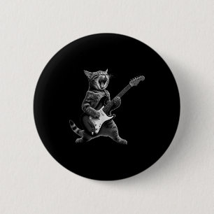 Chapa Redonda De 5 Cm Gato Divertido Tocando Guitarra Rock And Roll Homb