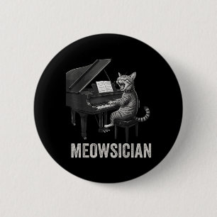 Chapa Redonda De 5 Cm Gato Divertido Tocando Música de Piano Juego de Pa