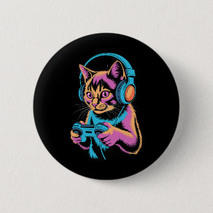 Chapa Redonda De 5 Cm Gato Divertido Videojuegos Jugador Gato