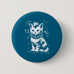 Chapa Redonda De 5 Cm Gato divertido vintage punk meme gatito hombres mu