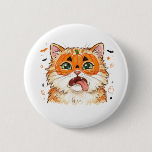 Chapa Redonda De 5 Cm Gato divertido y tonto de Halloween con pintura fa
