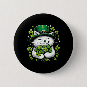 Chapa Redonda De 5 Cm Gato Duende Trébol Día de San Patricio Mujeres Chi