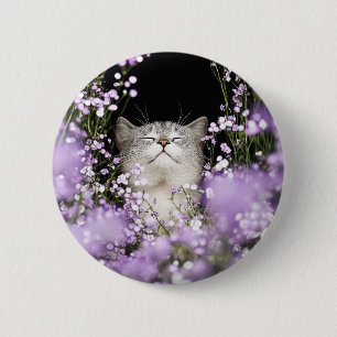 Chapa Redonda De 5 Cm Gato en flores
