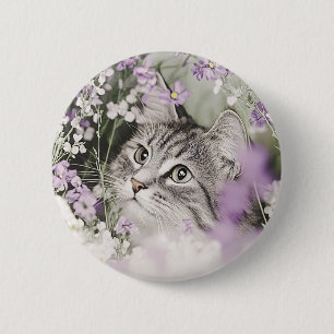Chapa Redonda De 5 Cm Gato en flores