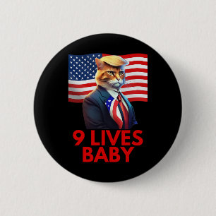 Chapa Redonda De 5 Cm Gato en suite con cabello de Trump bandera estadou