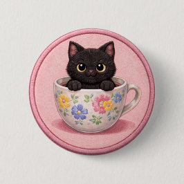 Chapa Redonda De 5 Cm Gato En Una Taza