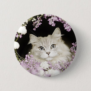 Chapa Redonda De 5 Cm Gato entre flores