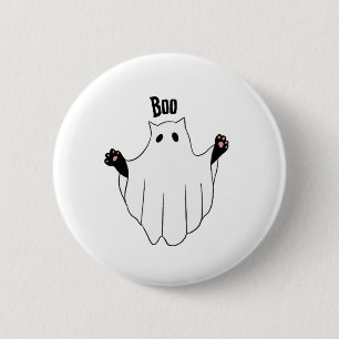 Chapa Redonda De 5 Cm Gato Fantasma Boo Halloween Gracioso Gato negro es