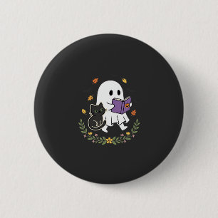 Chapa Redonda De 5 Cm Gato Fantasma de Halloween Leyendo Libro Diseño Fl