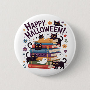 Chapa Redonda De 5 Cm Gato fantasma leyendo libros sobre regalos de amor
