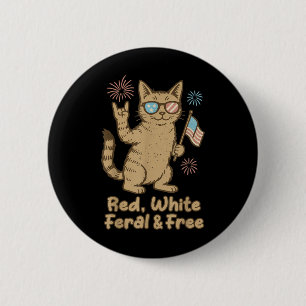 Chapa Redonda De 5 Cm Gato Feral Rojo Blanco Y Libre Divertido 4 De Juli