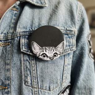 Chapa Redonda De 5 Cm Gato Fisgón Divertido Meme Gatito Acosador